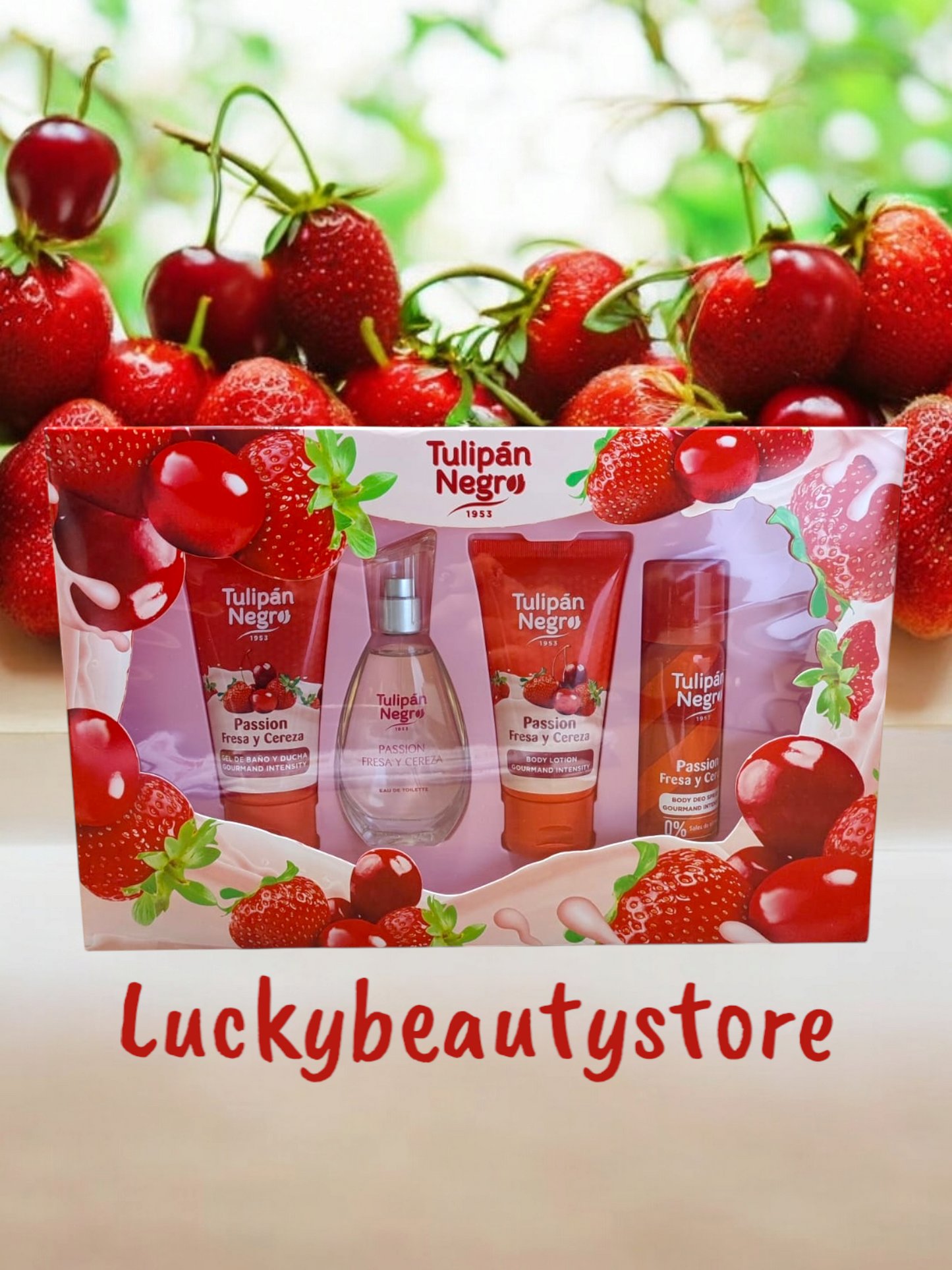 CONFEZIONE REGALO FRAGOLA E CILIEGIA TULIPAN NEGRO