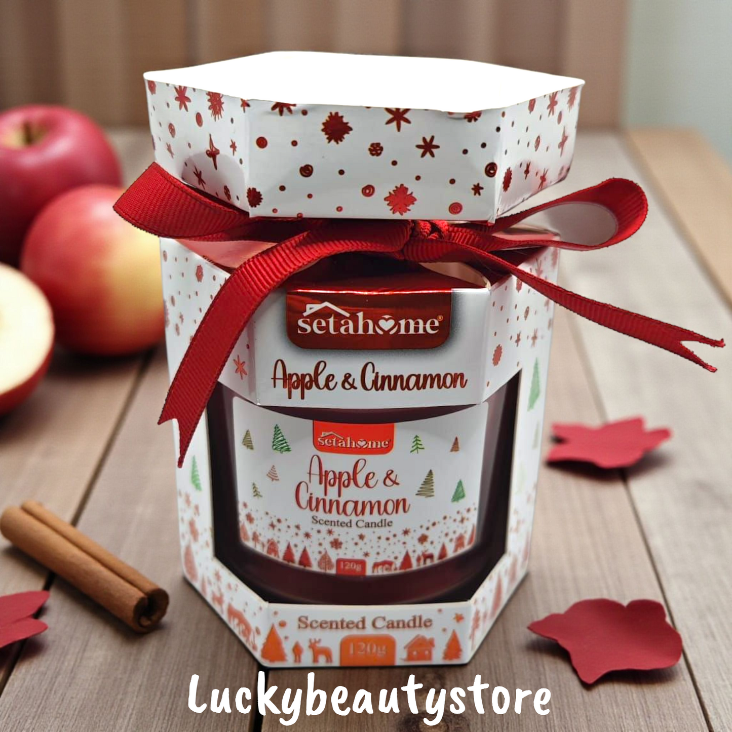 CANDELA NATALE CONFEZIONE REGALO SETAHOME MELA E CANNELLA
